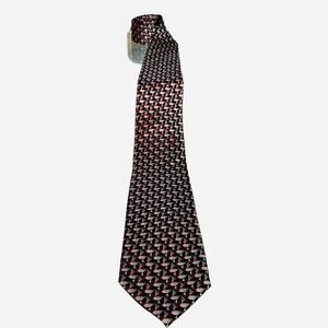 John Ashford New With Tags Designer Silk Tie Silver Gray Red Black Pattern